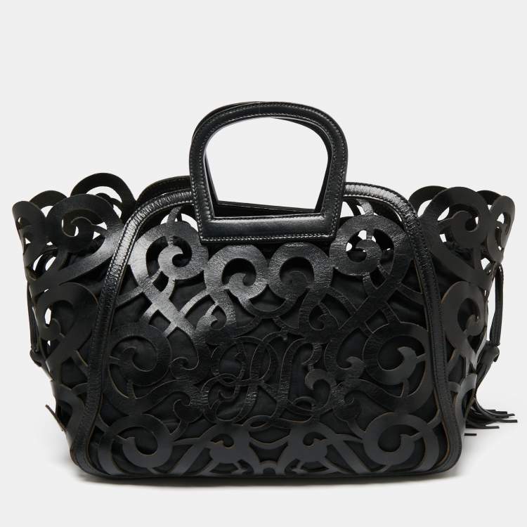 مملوكة مسبقًا Ralph Lauren Black Leather Vachetta Scroll Tote