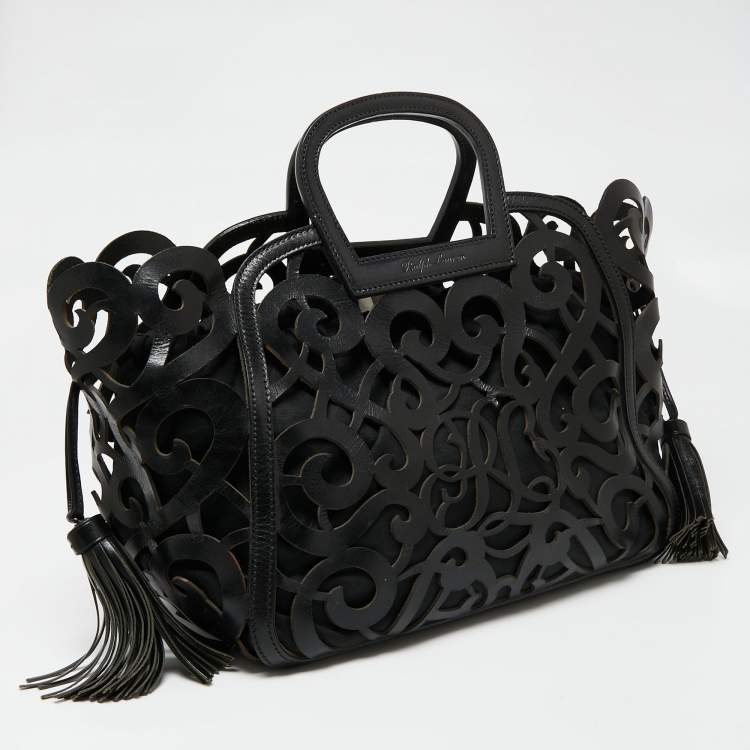 مملوكة مسبقًا Ralph Lauren Black Leather Vachetta Scroll Tote