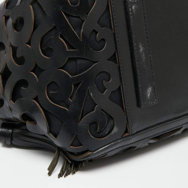 مملوكة مسبقًا Ralph Lauren Black Leather Vachetta Scroll Tote