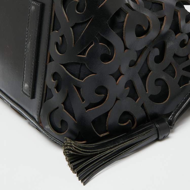مملوكة مسبقًا Ralph Lauren Black Leather Vachetta Scroll Tote