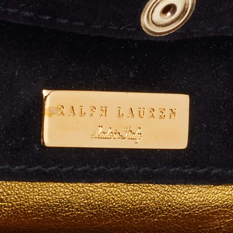 Pre Owned Ralph Lauren Black/Gold Suede And Leather Embellished Flap Shoulder Bag