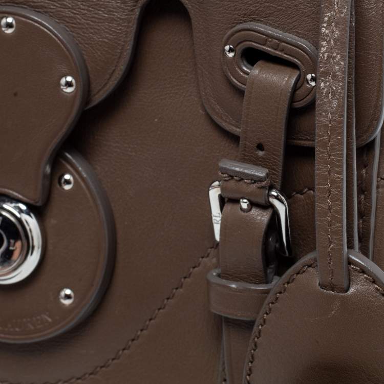 Pre Owned Ralph Lauren Dark Beige Leather Ricky Top Handle Bag