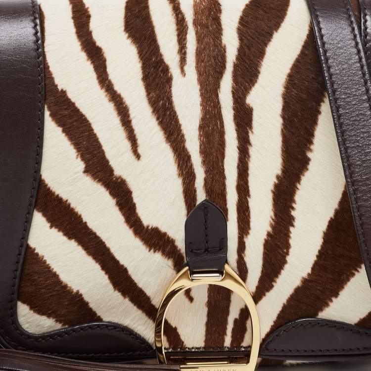 Pre Owned Ralph Lauren White/Brown Calf Hair And Leather Shoulder Bag