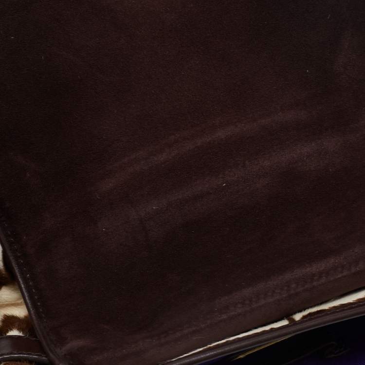 Pre Owned Ralph Lauren White/Brown Calf Hair And Leather Shoulder Bag