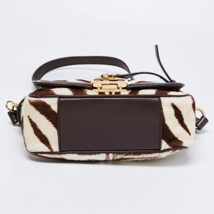 Pre Owned Ralph Lauren White/Brown Calf Hair And Leather Shoulder Bag
