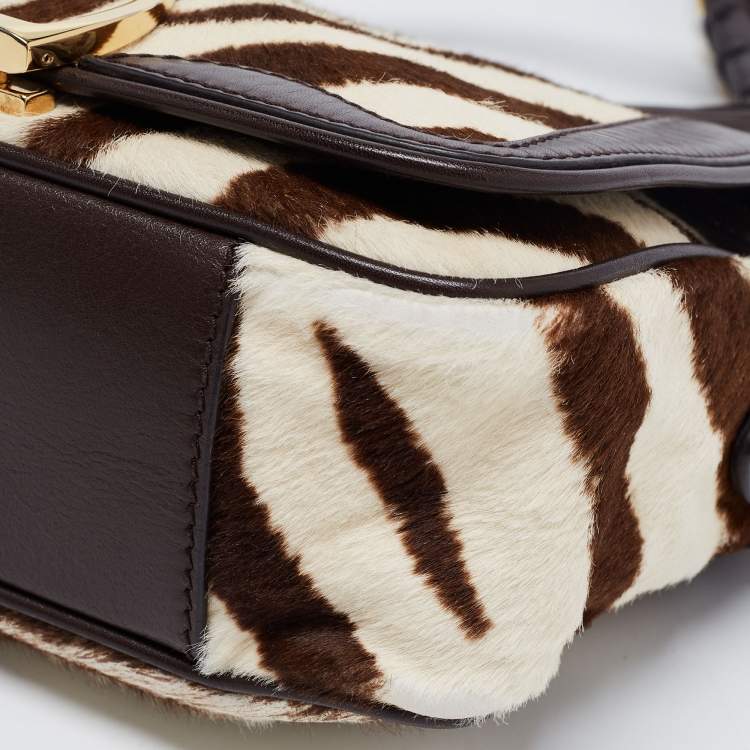 Pre Owned Ralph Lauren White/Brown Calf Hair And Leather Shoulder Bag
