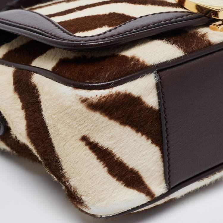 Pre Owned Ralph Lauren White/Brown Calf Hair And Leather Shoulder Bag