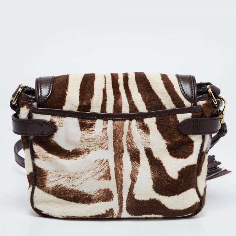 Pre Owned Ralph Lauren White/Brown Calf Hair And Leather Shoulder Bag