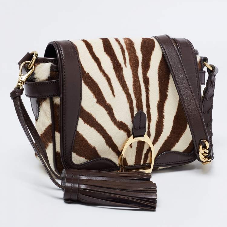 Pre Owned Ralph Lauren White/Brown Calf Hair And Leather Shoulder Bag