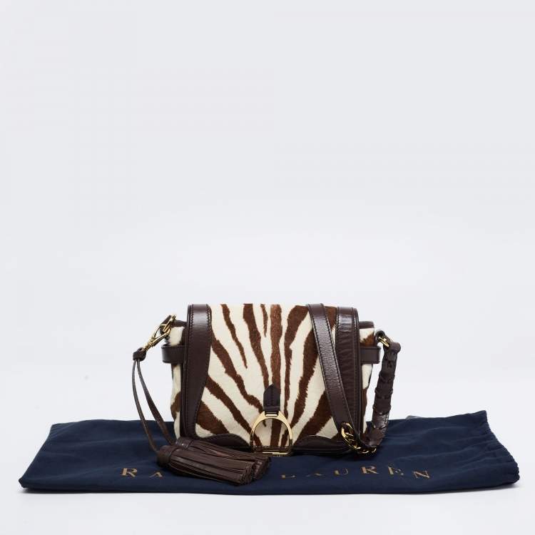 Pre Owned Ralph Lauren White/Brown Calf Hair And Leather Shoulder Bag