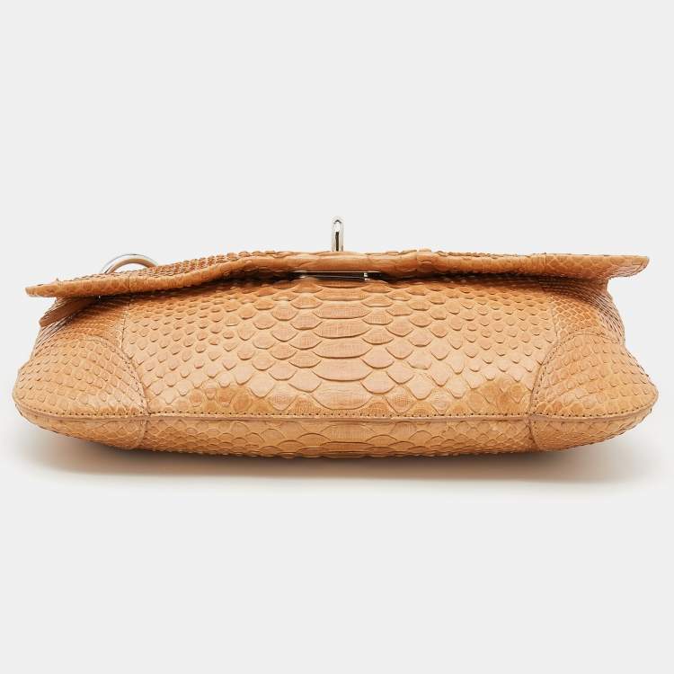 Pre Owned Ralph Lauren Beige Python Wristlet Clutch