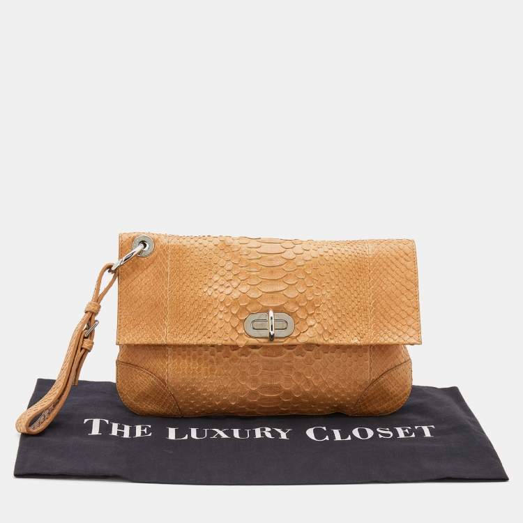 Pre Owned Ralph Lauren Beige Python Wristlet Clutch