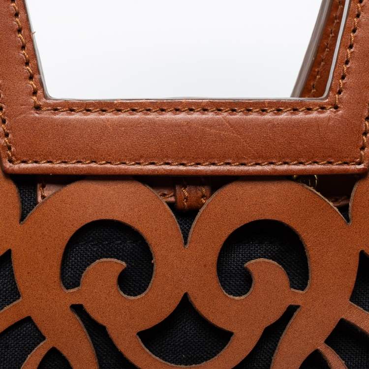 Pre Owned Ralph Lauren Brown Laser Cut Leather Small Vachetta Scroll Tote