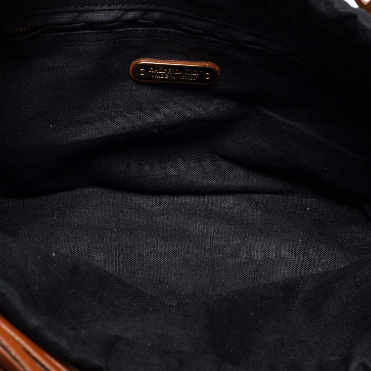 Pre Owned Ralph Lauren Brown Laser Cut Leather Small Vachetta Scroll Tote