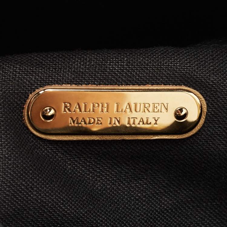 Pre Owned Ralph Lauren Metallic Gold Laser Cut Leather Vachetta Scroll Tote