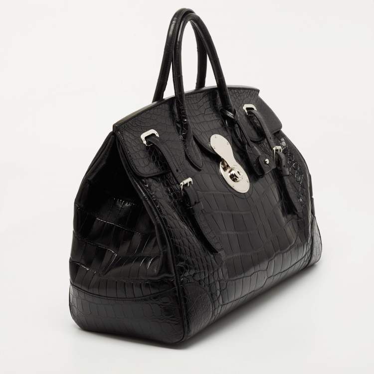 Pre Owned Ralph Lauren Black Alligator Ricky 40 Tote 