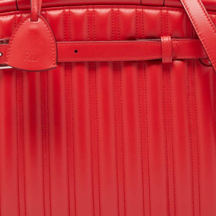 Pre Owned Ralph Lauren Red Quilted Leather Medium RL50 Tote