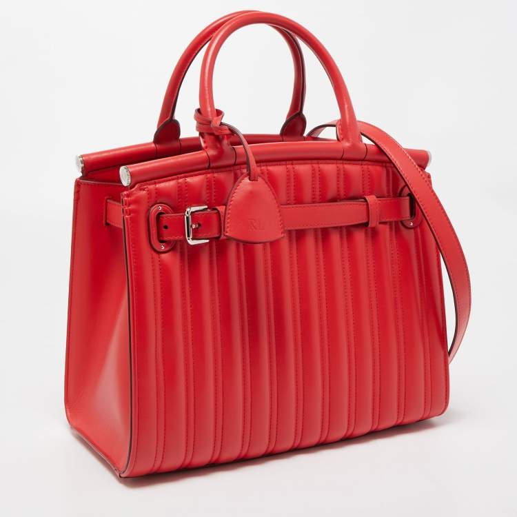Pre Owned Ralph Lauren Red Quilted Leather Medium RL50 Tote