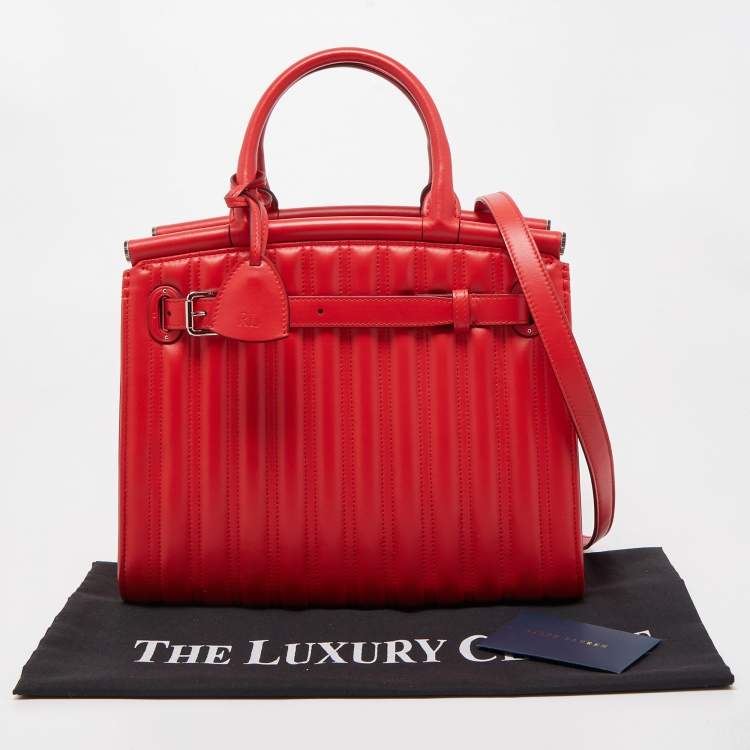 Pre Owned Ralph Lauren Red Quilted Leather Medium RL50 Tote