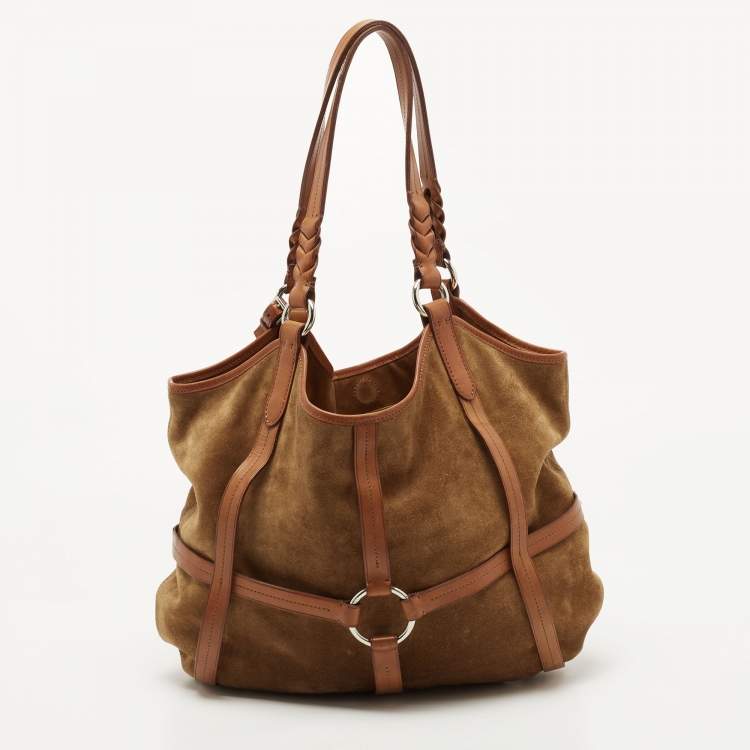 Pre Owned Ralph Lauren Brown Suede and Leather Stirrup Shoulder Bag