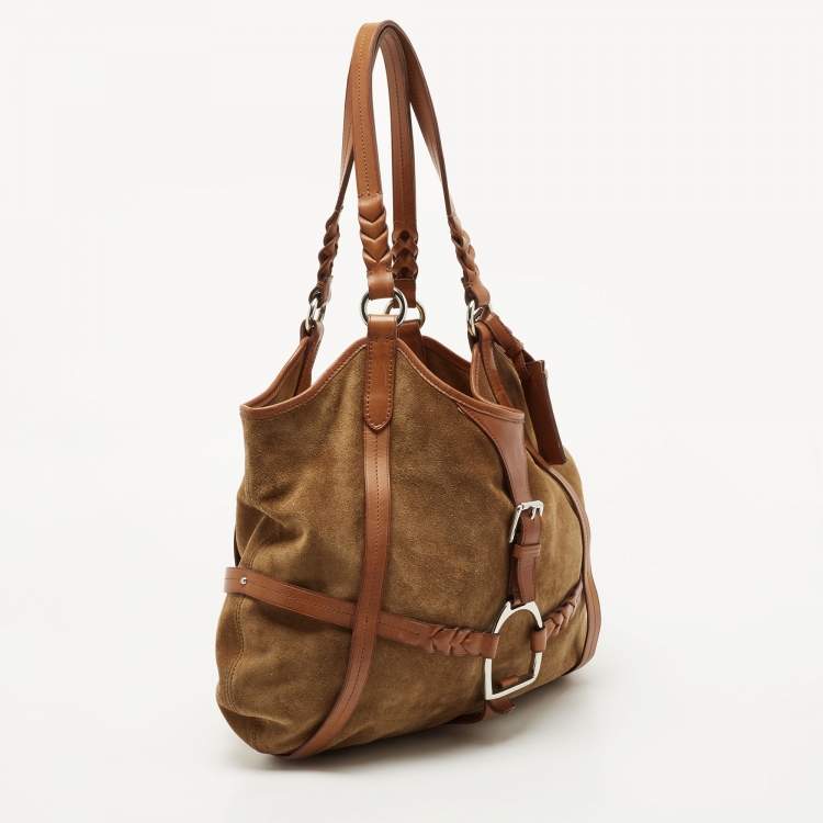 Pre Owned Ralph Lauren Brown Suede and Leather Stirrup Shoulder Bag