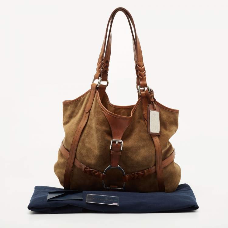 Pre Owned Ralph Lauren Brown Suede and Leather Stirrup Shoulder Bag