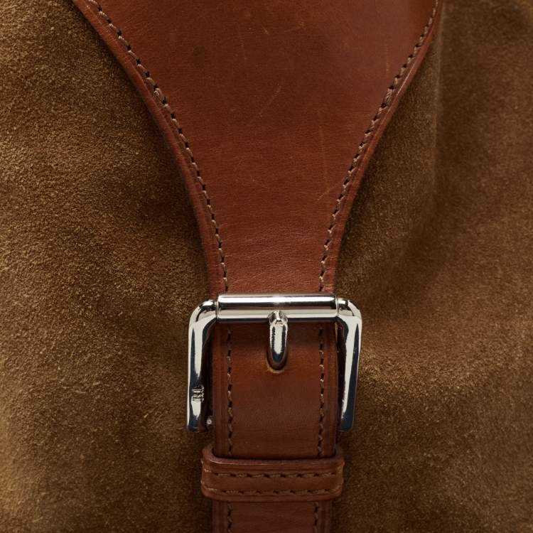 Pre Owned Ralph Lauren Brown Suede and Leather Stirrup Shoulder Bag