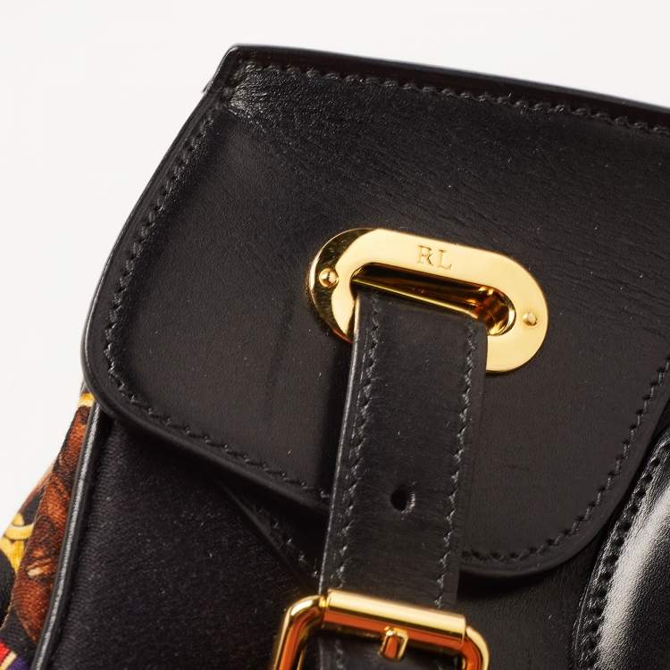 Pre Owned Ralph Lauren Black Printed Leather and Fabric Ricky 33 Tote
