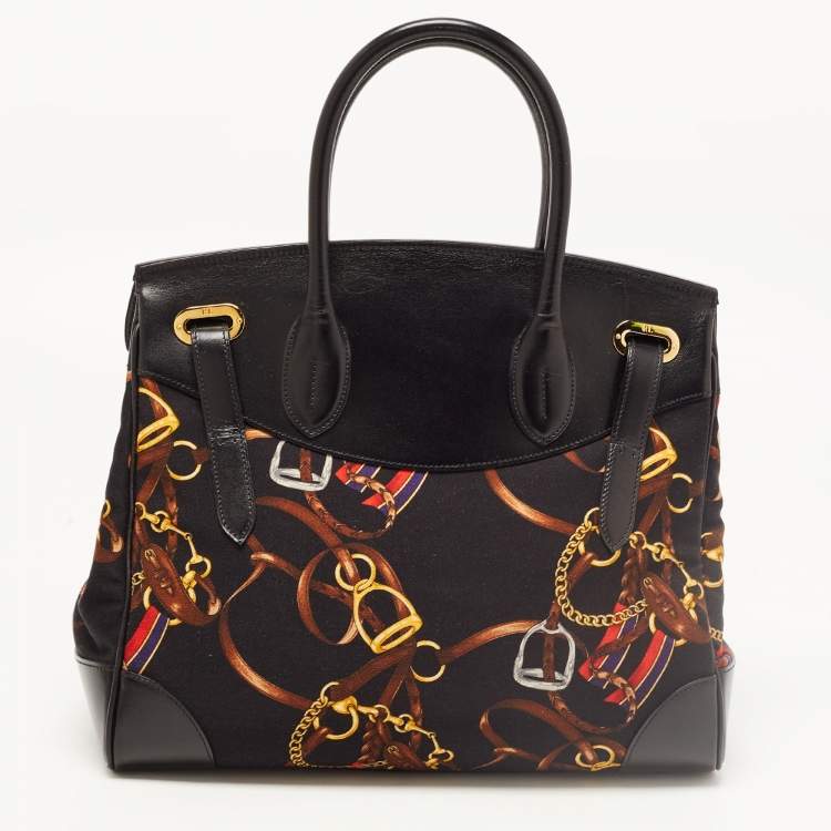 Pre Owned Ralph Lauren Black Printed Leather and Fabric Ricky 33 Tote