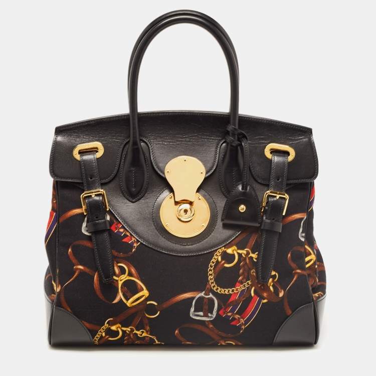 Pre Owned Ralph Lauren Black Printed Leather and Fabric Ricky 33 Tote