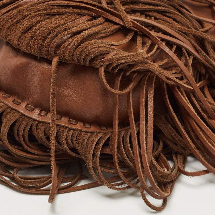 Pre Owned Ralph Lauren Brown Leather Fringe Flap Crossbody Bag