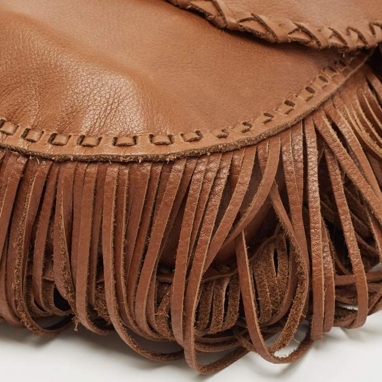 Pre Owned Ralph Lauren Brown Leather Fringe Flap Crossbody Bag