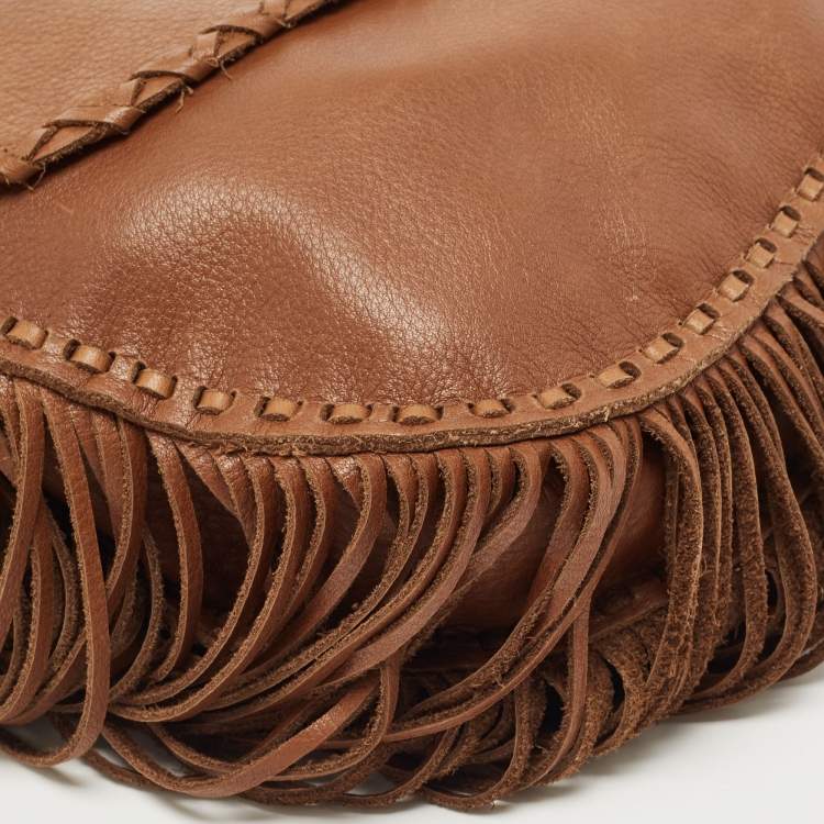 Pre Owned Ralph Lauren Brown Leather Fringe Flap Crossbody Bag