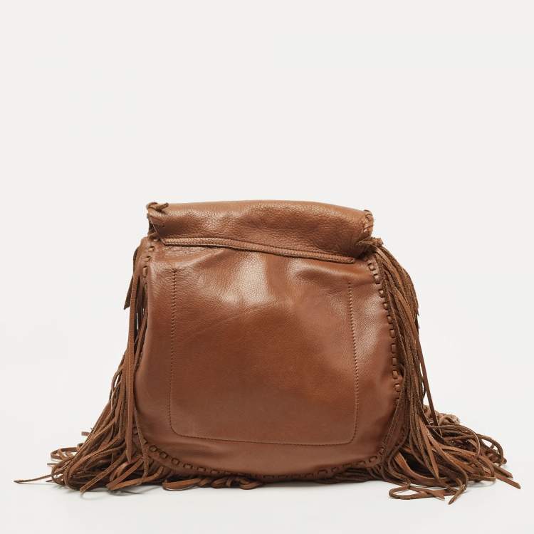 Pre Owned Ralph Lauren Brown Leather Fringe Flap Crossbody Bag