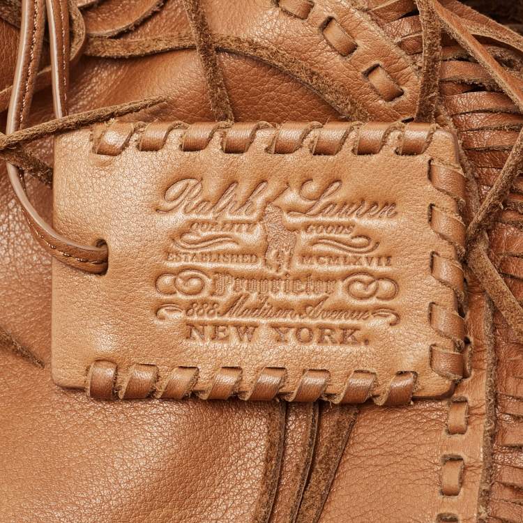 Pre Owned Ralph Lauren Brown Leather Fringe Flap Crossbody Bag