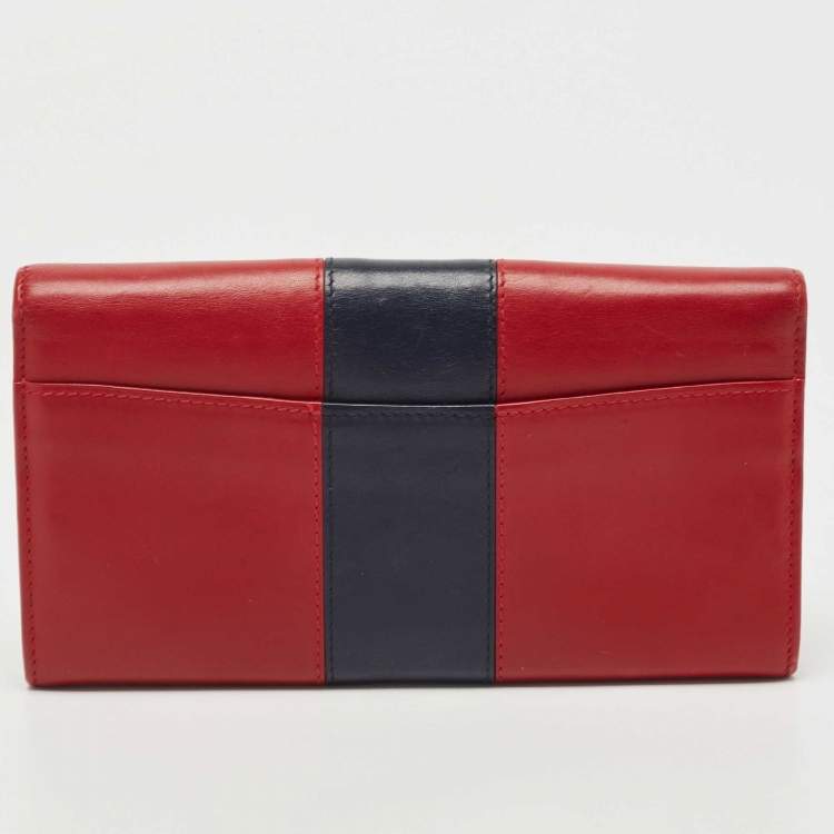 Pre Owned Ralph Lauren Red/Blue Leather Ricky Continental Wallet