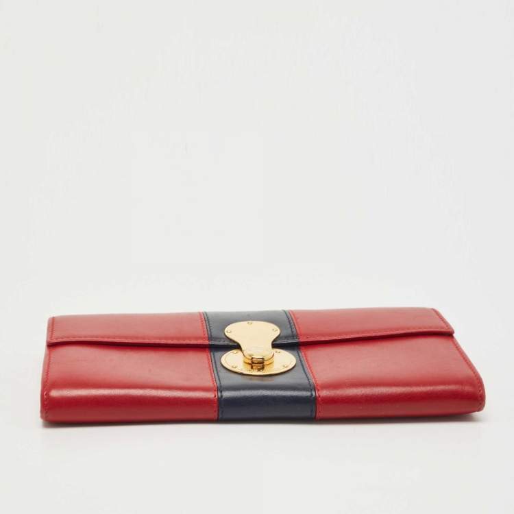 Pre Owned Ralph Lauren Red/Blue Leather Ricky Continental Wallet