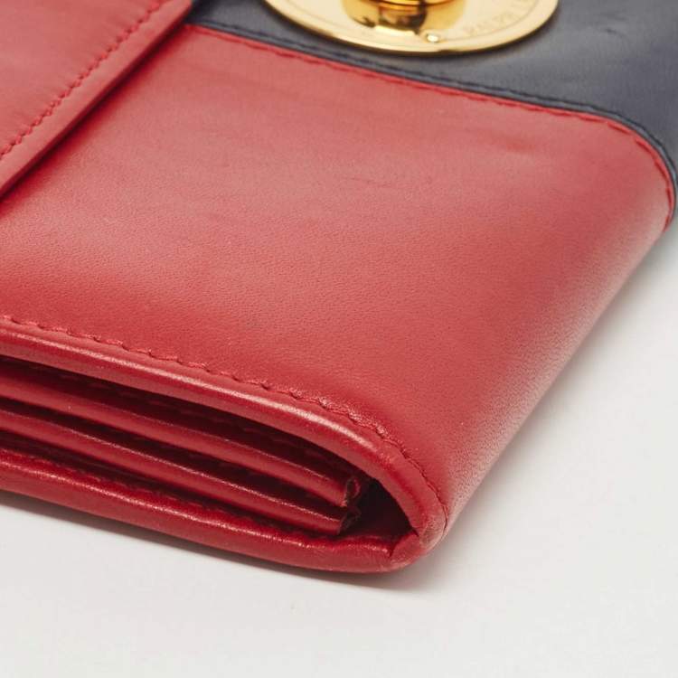 Pre Owned Ralph Lauren Red/Blue Leather Ricky Continental Wallet