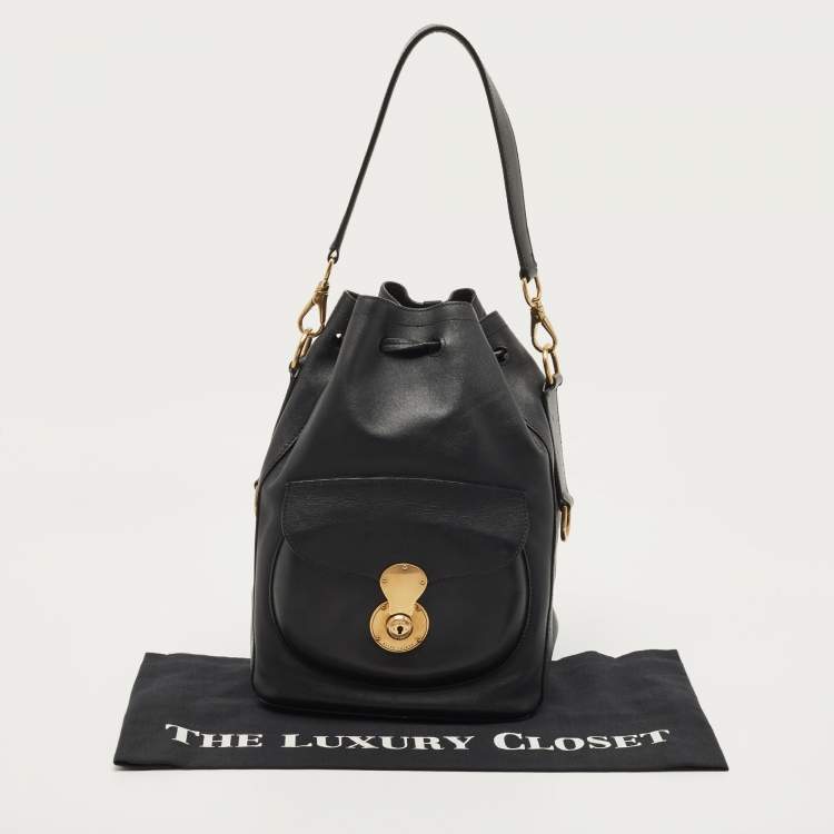 Pre Owned Ralph Lauren Black Leather Ricky Drawstring Bucket Bag