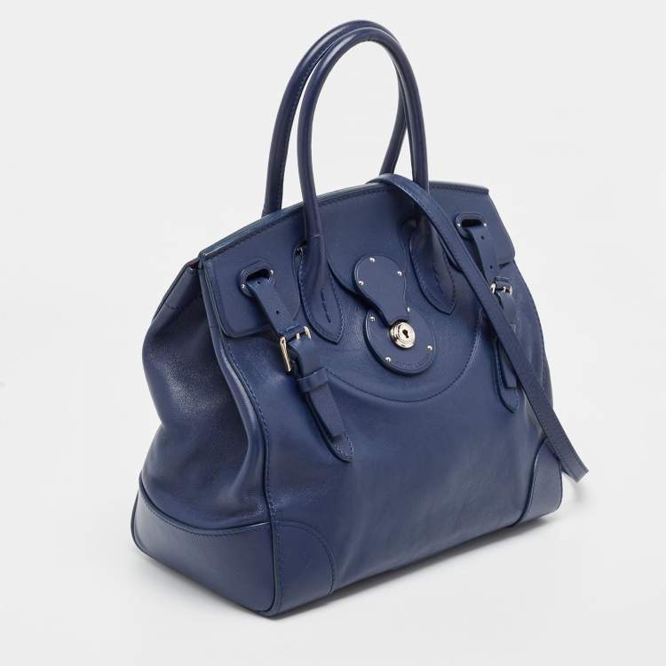 مملوكة مسبقًا Ralph Lauren Dark Blue Soft Leather Ricky 33 Tote