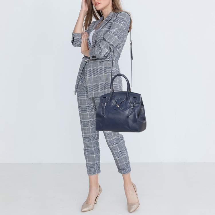 مملوكة مسبقًا Ralph Lauren Dark Blue Soft Leather Ricky 33 Tote