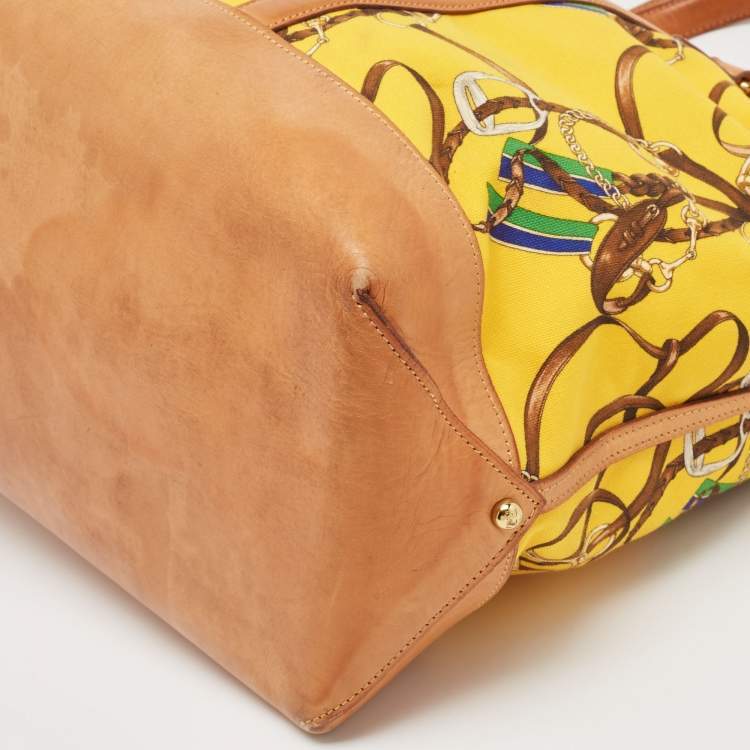 Pre Owned Ralph Lauren Multicolor Equestrian Canvas and Leather Shopper Tote