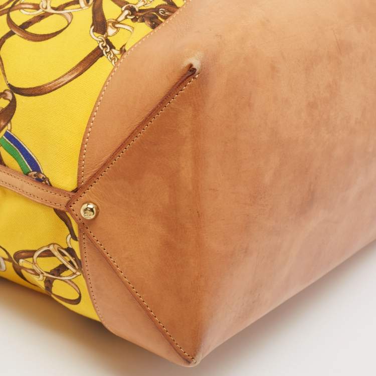Pre Owned Ralph Lauren Multicolor Equestrian Canvas and Leather Shopper Tote