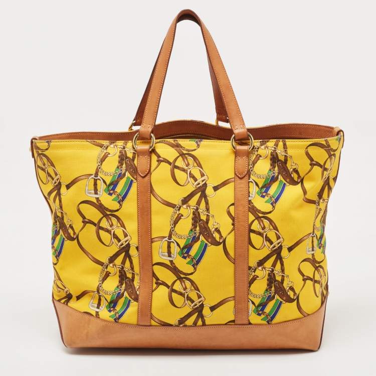 Pre Owned Ralph Lauren Multicolor Equestrian Canvas and Leather Shopper Tote