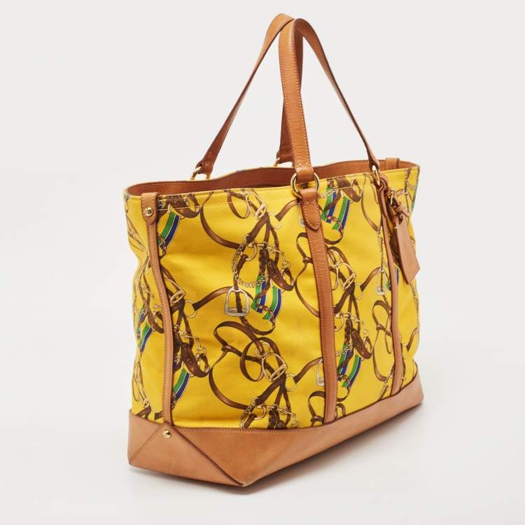 Pre Owned Ralph Lauren Multicolor Equestrian Canvas and Leather Shopper Tote