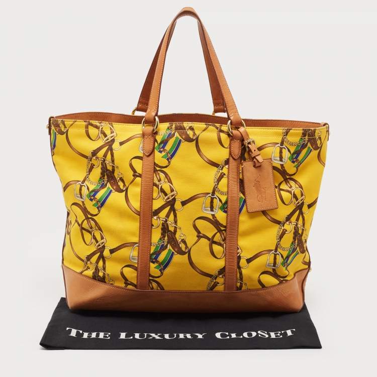 Pre Owned Ralph Lauren Multicolor Equestrian Canvas and Leather Shopper Tote