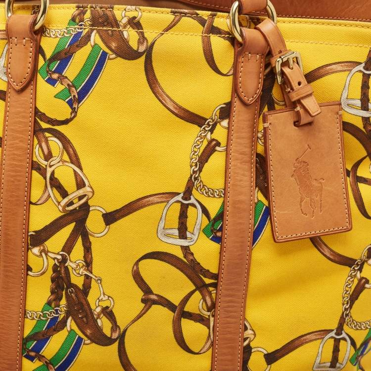 Pre Owned Ralph Lauren Multicolor Equestrian Canvas and Leather Shopper Tote