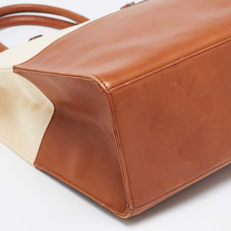 Pre Owned Ralph Lauren Cream/Tan Canvas and Leather  Shopper Tote