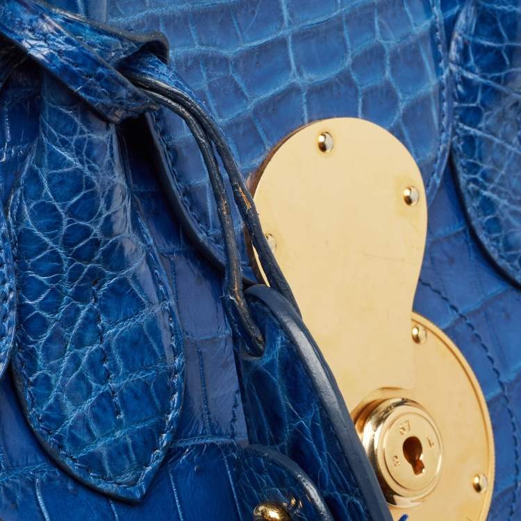 Pre Owned Ralph Lauren Blue Shine Crocodile Ricky 33 Tote