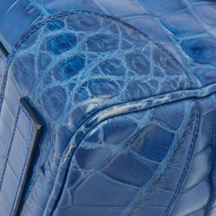 Pre Owned Ralph Lauren Blue Shine Crocodile Ricky 33 Tote